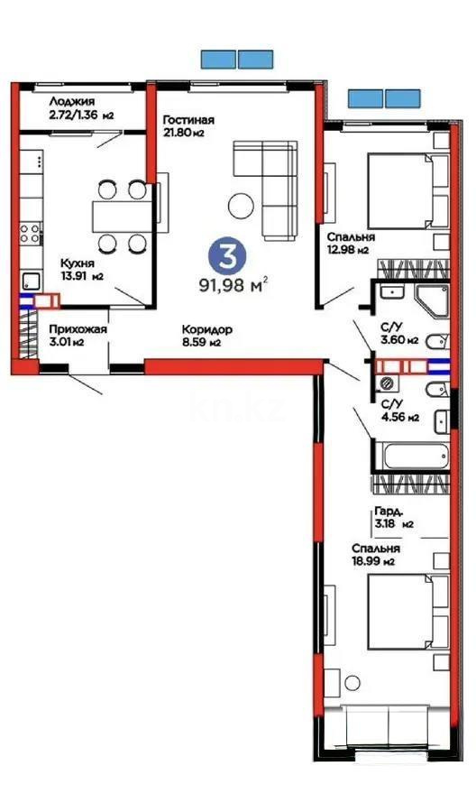 Продажа 3-комнатной квартиры, 92 м² в Алматы