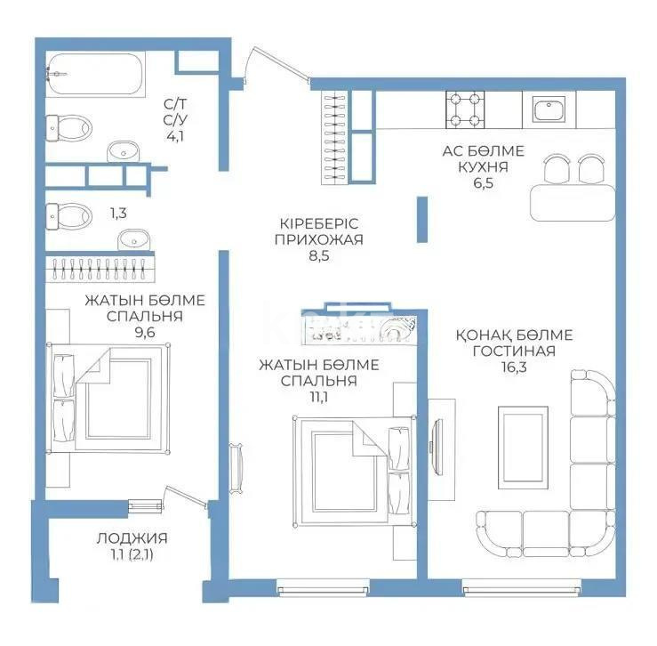 Продажа 2-комнатной квартиры, 60 м² в Алматы
