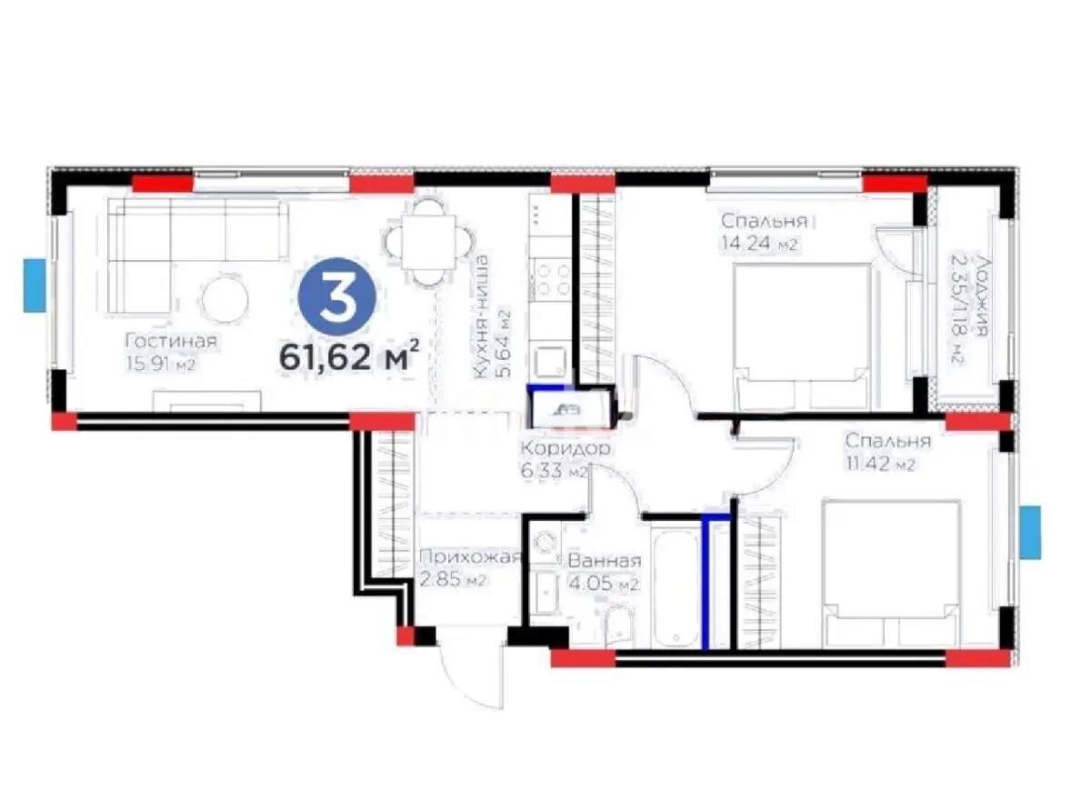 Продажа 3-комнатной квартиры, 62 м² в Астане - фото 3