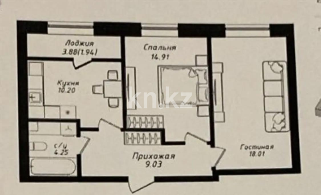 Продажа 2-комнатной квартиры, 58 м² в Астане