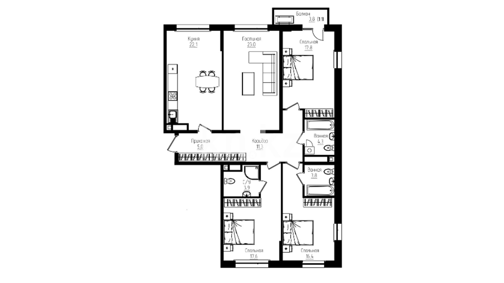 ЖК Mangilik, 4-комнатная, цена 107 901 000 ₸, 855 000 ₸&nbsp;/&nbsp;м²