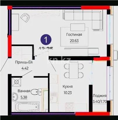 Продажа 2-комнатной квартиры, 42.35 м², ул. Е-882, дом  7 в Астане