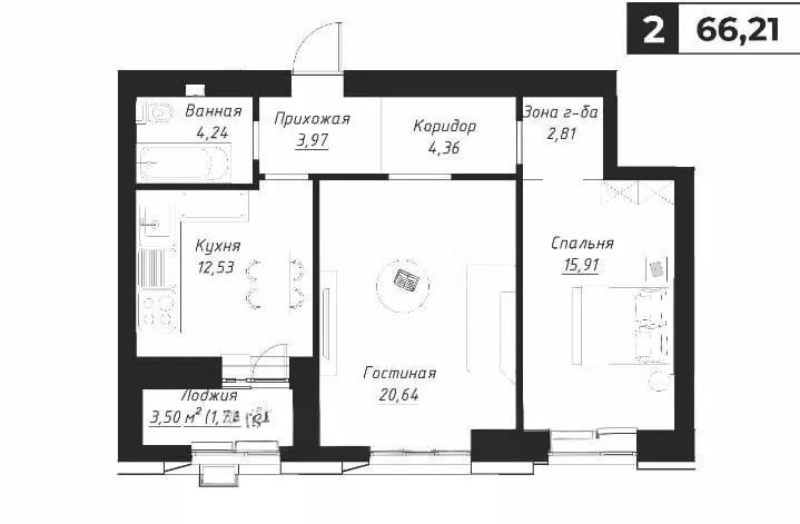 Продажа 2-комнатной квартиры, 65.5 м², ул. Калдаякова, дом  12 в Астане