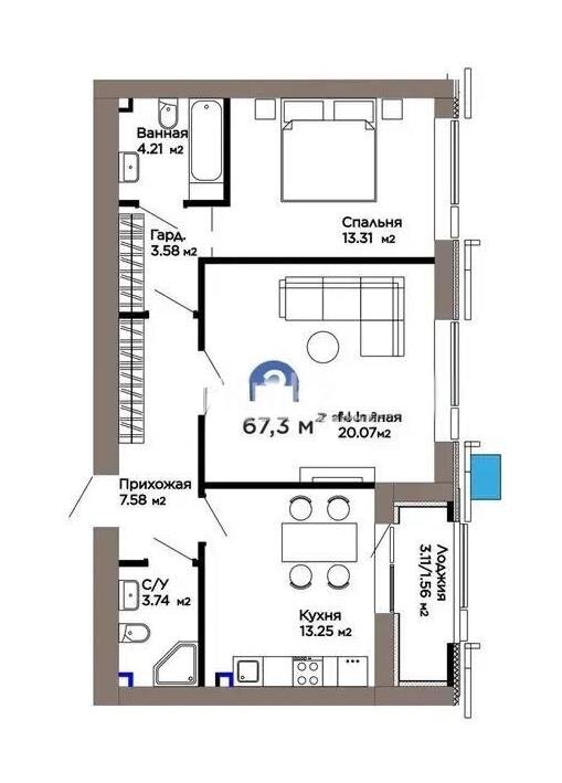 Продажа 2-комнатной квартиры, 67.3 м² в Астане