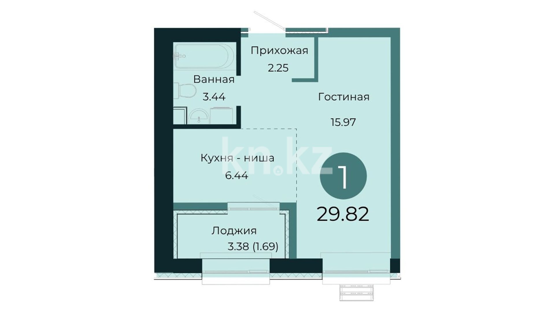 ЖК Dala Jusan, 1-комнатная, цена 18 938 682 ₸, 635 100 ₸&nbsp;/&nbsp;м²