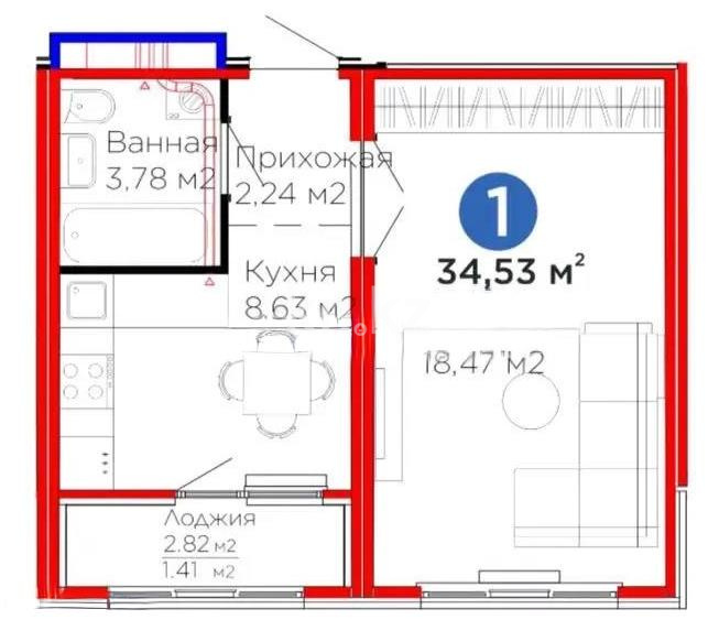 Продажа 1-комнатной квартиры, 34.53 м², пр. Улы Дала, дом  12 в Астане - фото 2