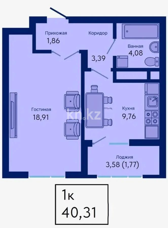 Продажа 1-комнатной квартиры, 40.31 м², пр. Туран, дом  89/3 в Астане