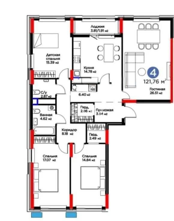 Продажа 4-комнатной квартиры, 121.76 м² в Астане - фото 4