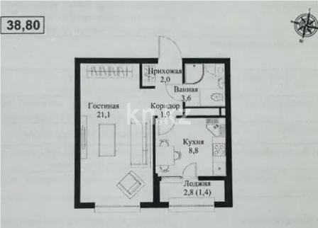 Продажа 1-комнатной квартиры, 38.8 м² в Алматы