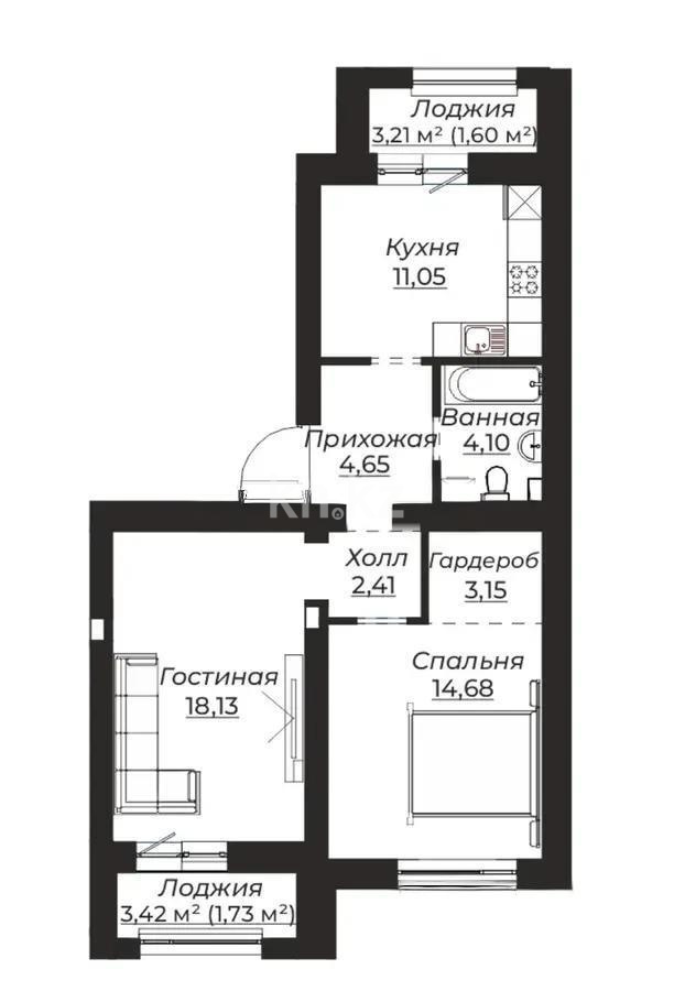 Продажа 2-комнатной квартиры, 61.4 м², ул. Сызганова, дом  1/1 в Астане