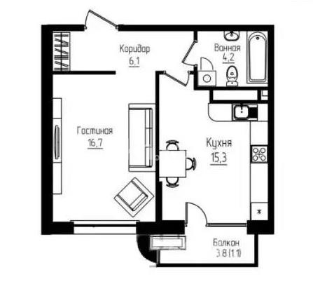 Продажа 2-комнатной квартиры, 43.4 м² в Алматы