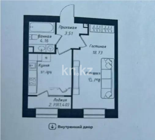 Продажа 1-комнатной квартиры, 38 м² в Астане
