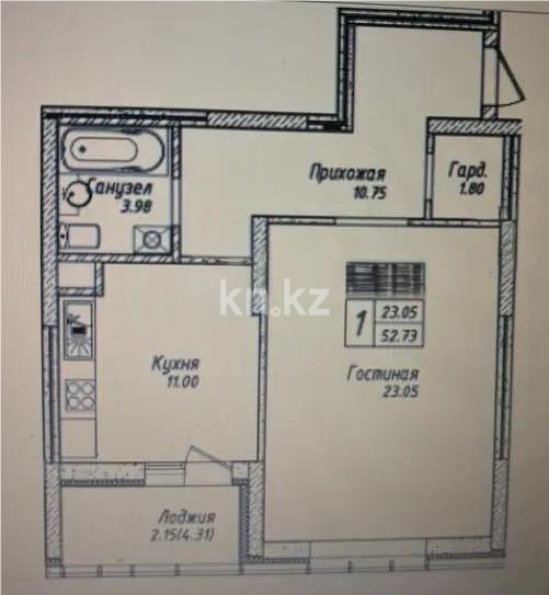Продажа 1-комнатной квартиры, 53.3 м², пр. Мангилик Ел, дом  62 в Астане