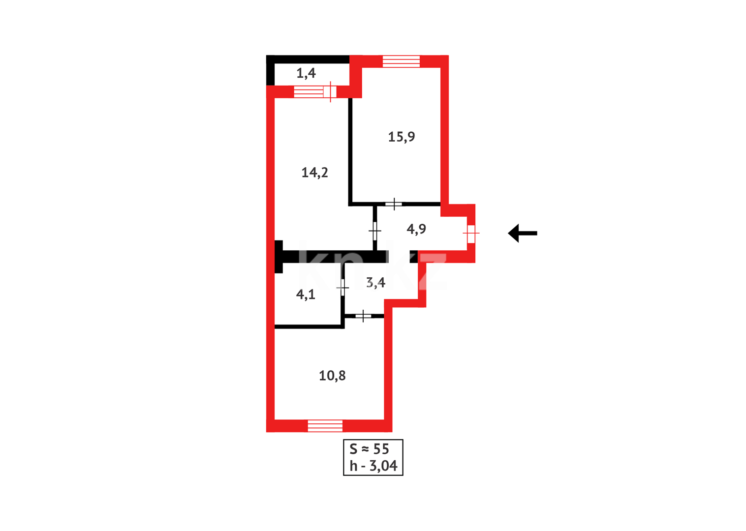 Продажа 2-комнатной квартиры, 54.7 м², ул. Брусиловского в Астане - фото 9