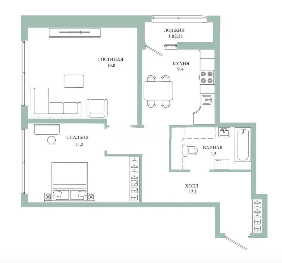 Продажа 2-комнатной квартиры, 56 м² в Астане