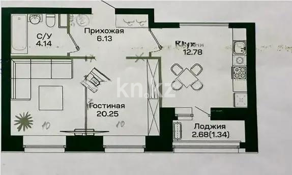 Продажа 1-комнатной квартиры, 44.64 м², ул. Калдаякова, дом  59 стр в Астане