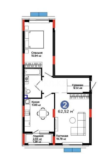 Продажа 2-комнатной квартиры, 62 м² в Астане