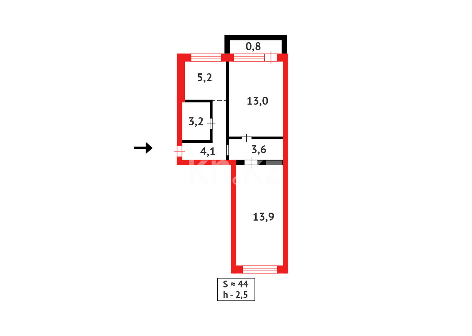 Продажа 2-комнатной квартиры, 43 м² в Караганде - фото 12