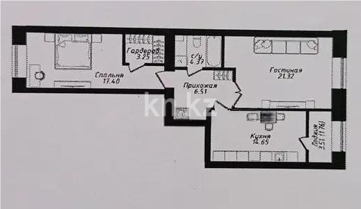 Продажа 2-комнатной квартиры, 69.26 м² в Астане