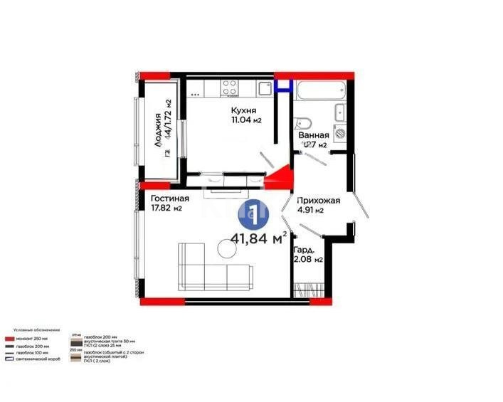 Продажа 1-комнатной квартиры, 41.84 м² в Астане
