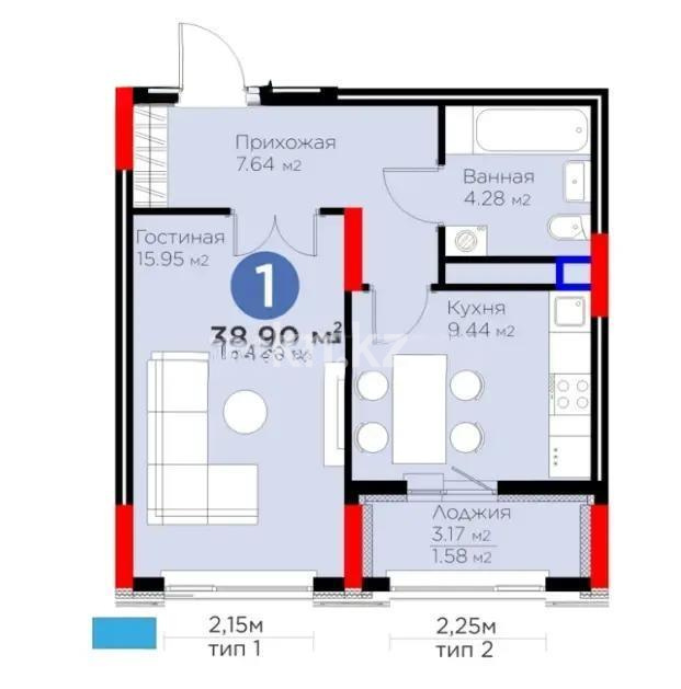 Продажа 1-комнатной квартиры, 38.9 м², ул. Бухар жырау, дом  33 в Астане