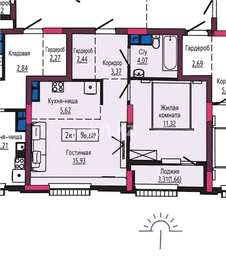 Продажа 2-комнатной квартиры, 48.35 м² в Астане