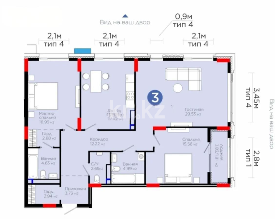 Продажа 3-комнатной квартиры, 115.26 м², пр. Мангилик Ел, дом  57 в Астане