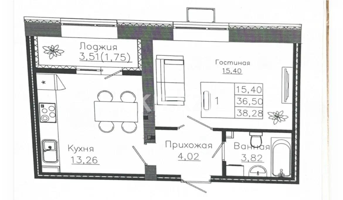 Продажа 1-комнатной квартиры, 38.28 м² в Астане