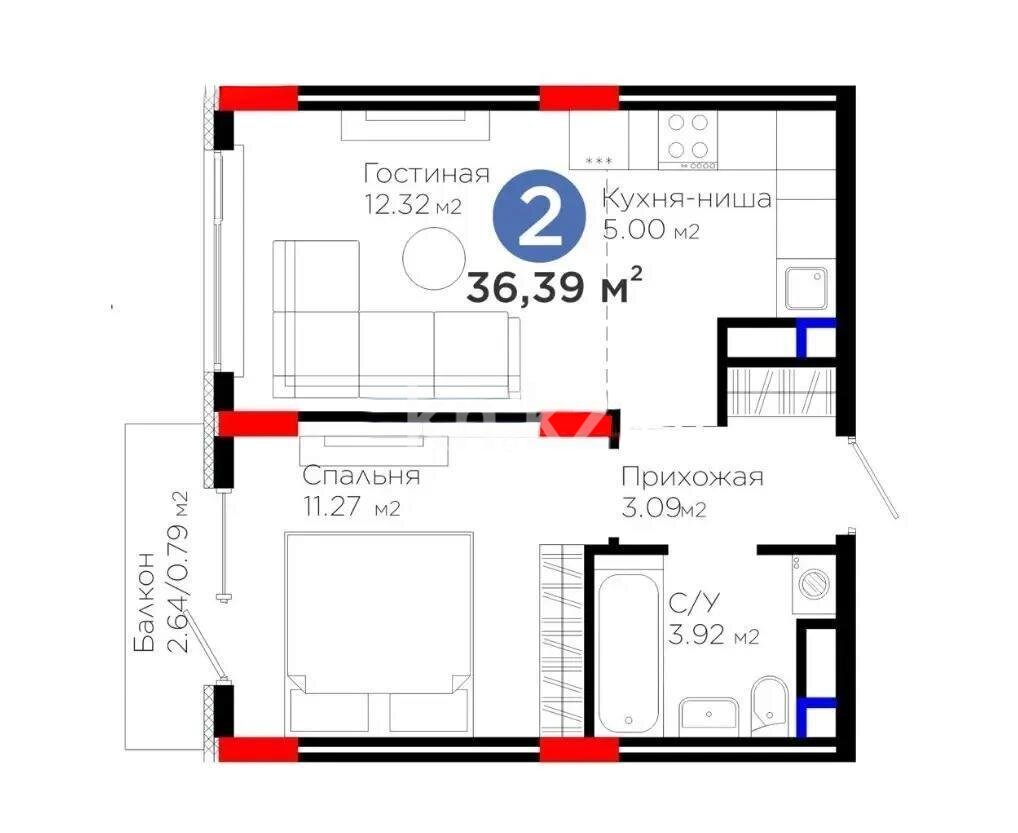 Продажа 1-комнатной квартиры, 33.5 м² в Астане