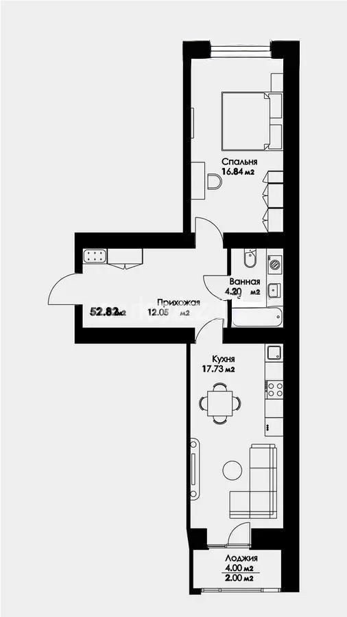 Продажа 2-комнатной квартиры, 54.8 м² в Астане