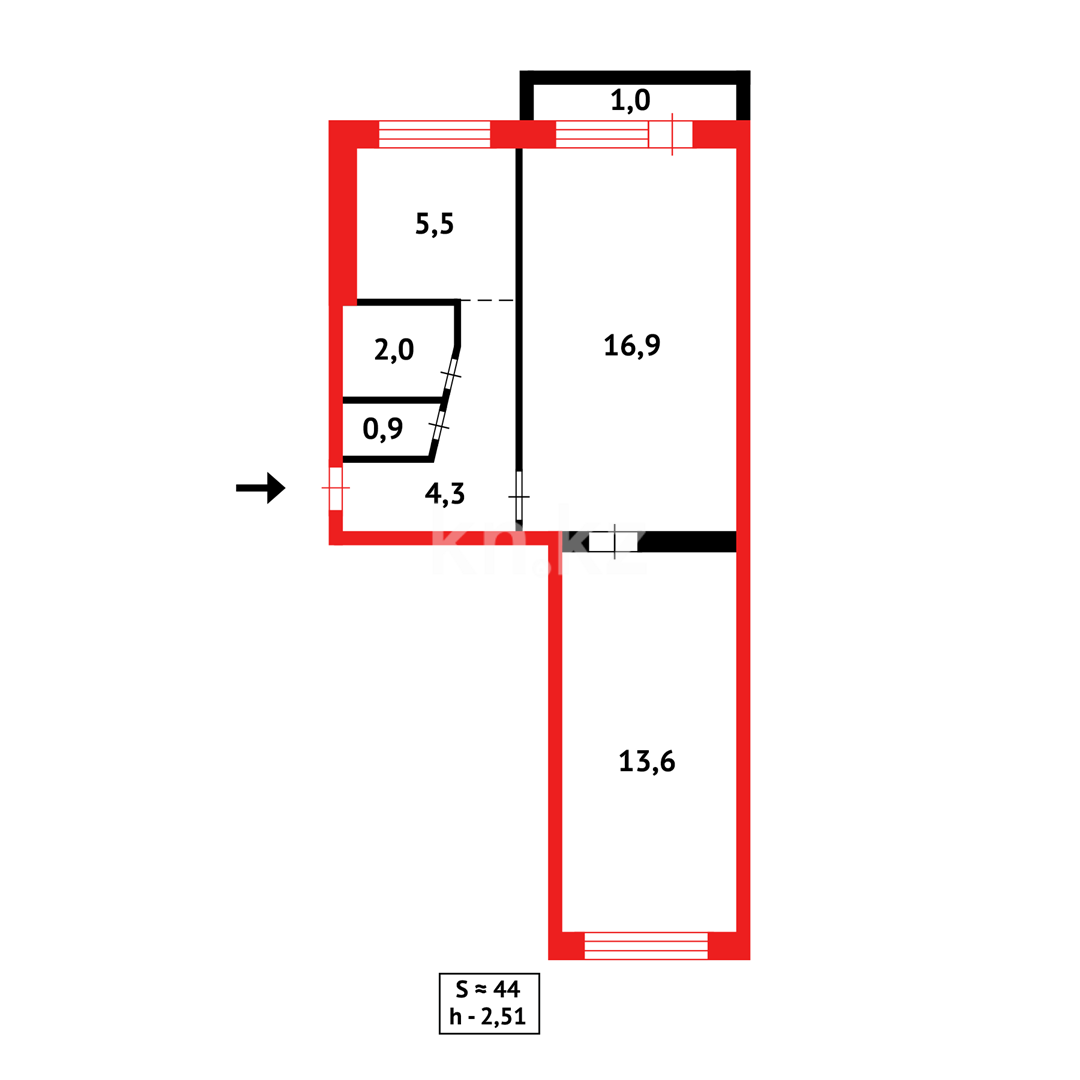 Продажа 2-комнатной квартиры, 44 м² в Караганде - фото 11