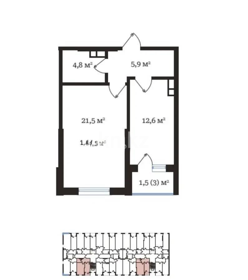 Продажа 2-комнатной квартиры, 46.3 м², пр. Рыскулова, дом  103/7 стр в Алматы
