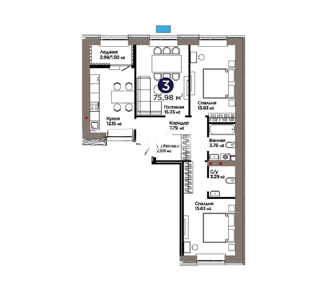 Продажа 3-комнатной квартиры, 76 м² в Астане