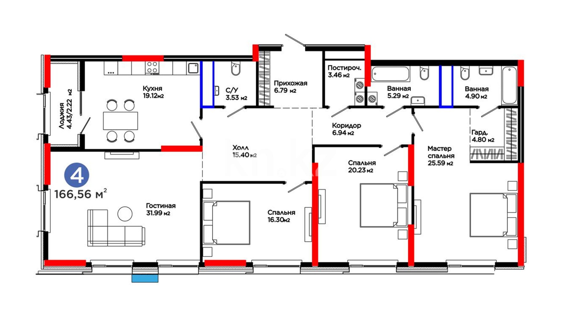ЖК Nexpo Aura, 4-комнатная, цена 151 203 168 ₸, 907 800 ₸&nbsp;/&nbsp;м²