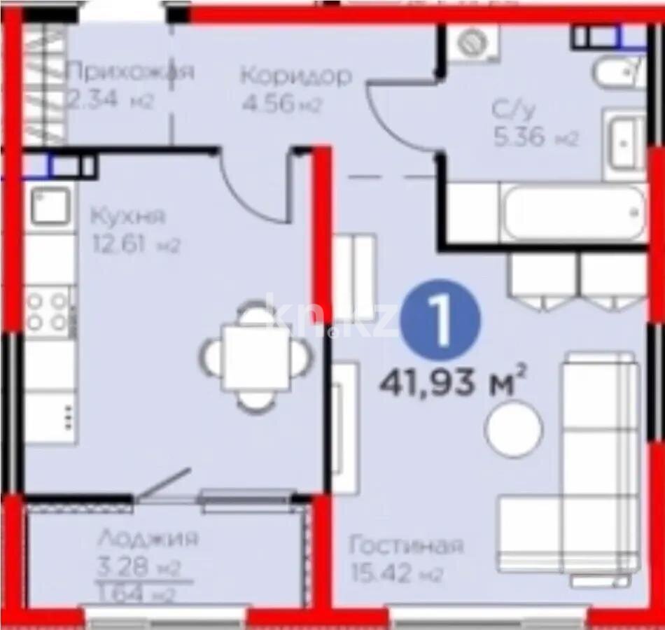 Продажа 1-комнатной квартиры, 41.6 м² в Алматы