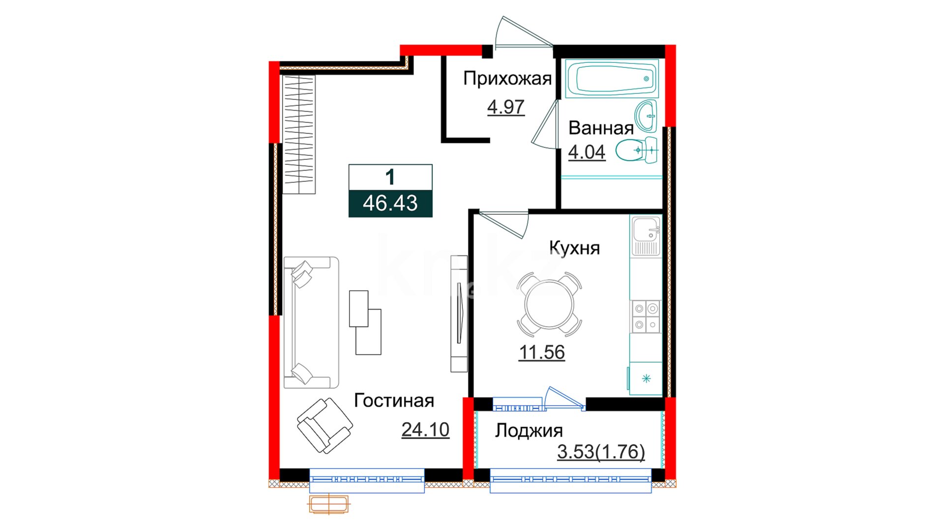 ЖК Shakarim Avenue, 1-комнатная, цена 25 903 297 ₸, 557 900 ₸&nbsp;/&nbsp;м²