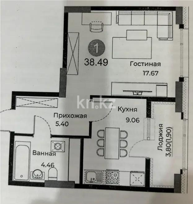 Продажа 1-комнатной квартиры, 38.49 м², ул. Е-429, дом  26 в Астане