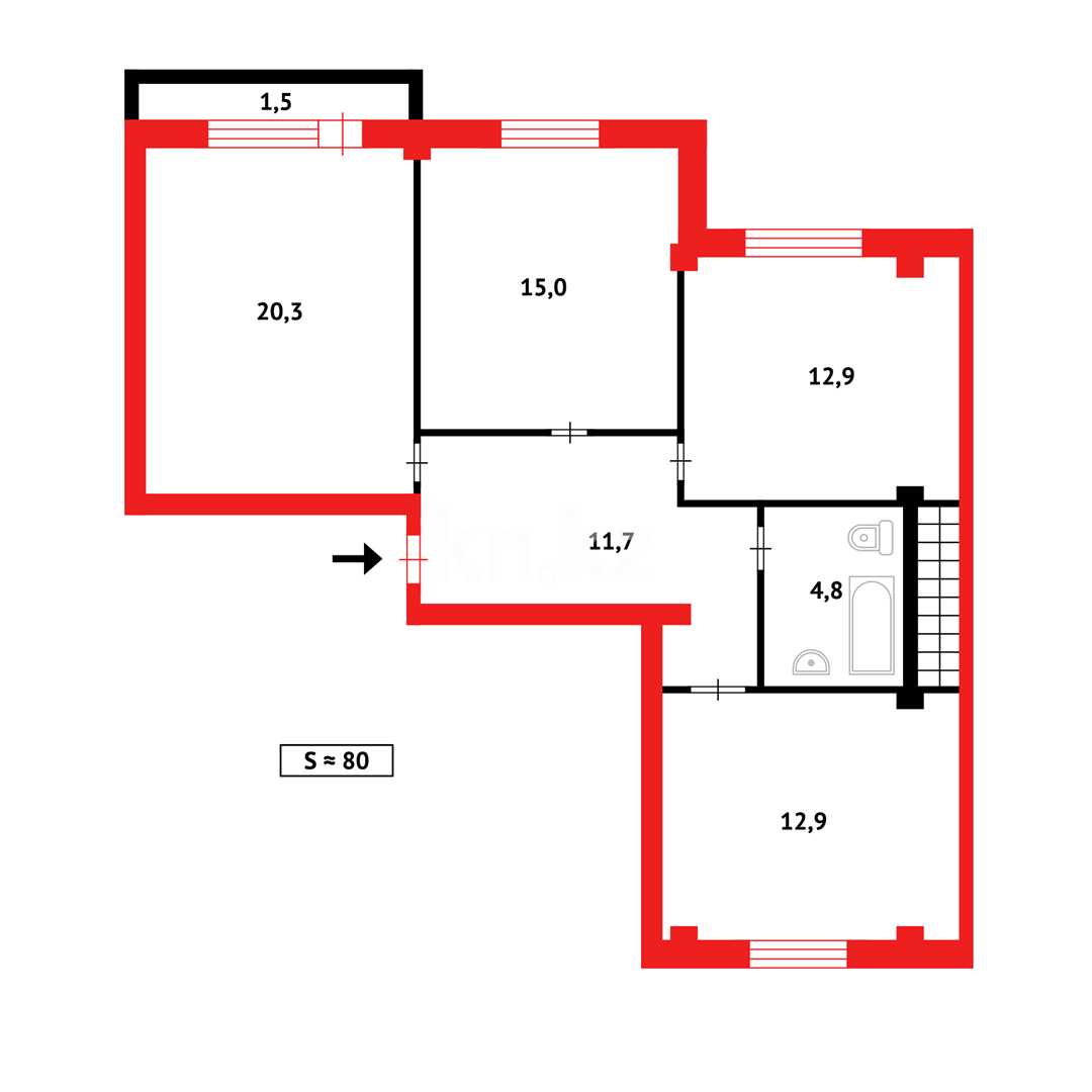 Продажа 3-комнатной квартиры, 80 м², ул. Сарыарка в Караганде - фото 15