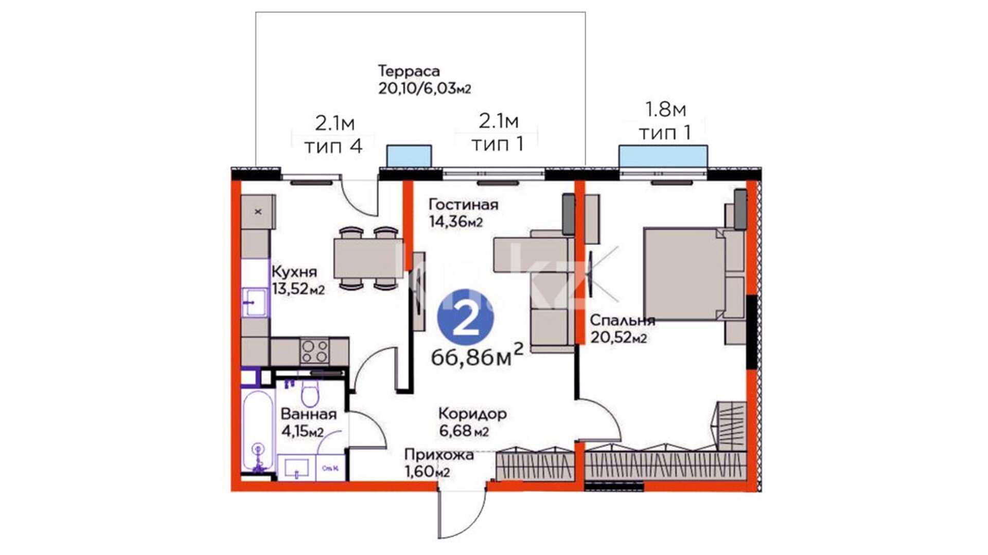 ЖК Dream City. Eco, 2-комнатная, цена 46 744 043 ₸, 699 134 ₸&nbsp;/&nbsp;м²