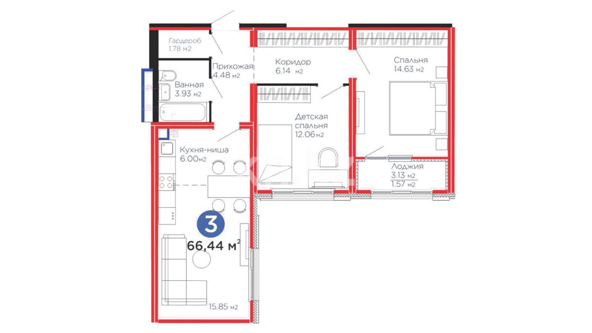 ЖК Yrysty, 3-комнатная, цена 40 481 892 ₸, 609 300 ₸&nbsp;/&nbsp;м²