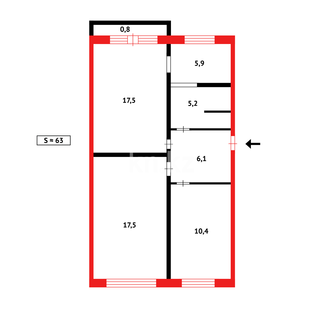 Продажа 3-комнатной квартиры, 61 м², ул. Абая в Темиртау - фото 15