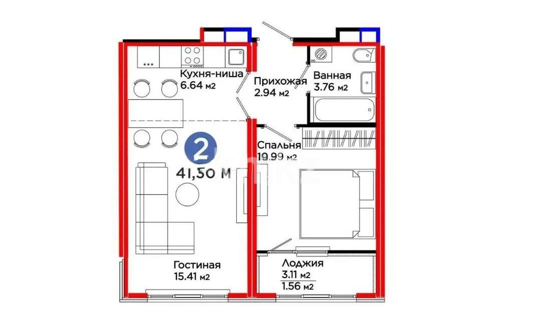 Продажа 2-комнатной квартиры, 41.3 м² в Астане - фото 2