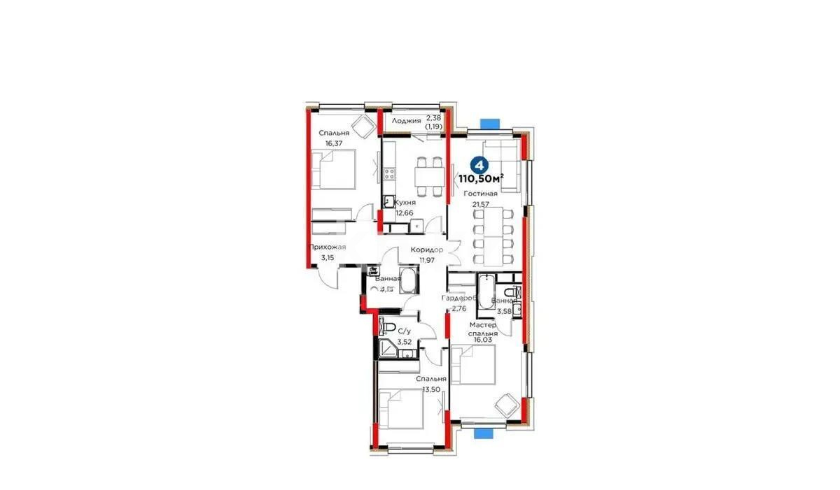 Продажа 4-комнатной квартиры, 110.5 м² в Астане