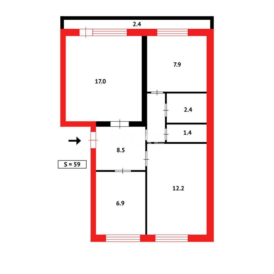 Продажа 3-комнатной квартиры, 59 м², мкр-н Восток-3 в Караганде - фото 8