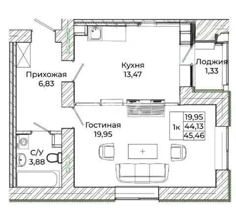 Продажа 2-комнатной квартиры, 45.5 м² в Астане - фото 2