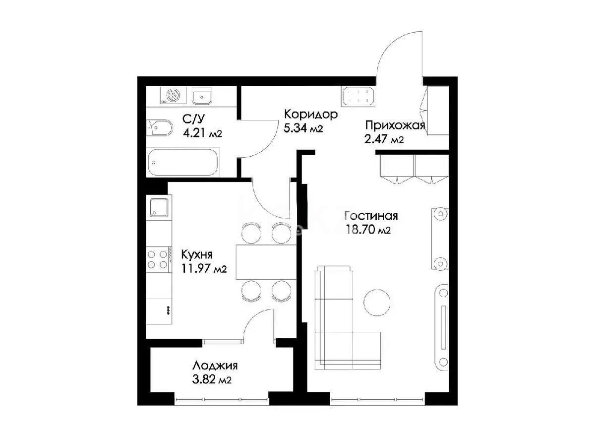 Продажа 1-комнатной квартиры, 44.1 м² в Алматы