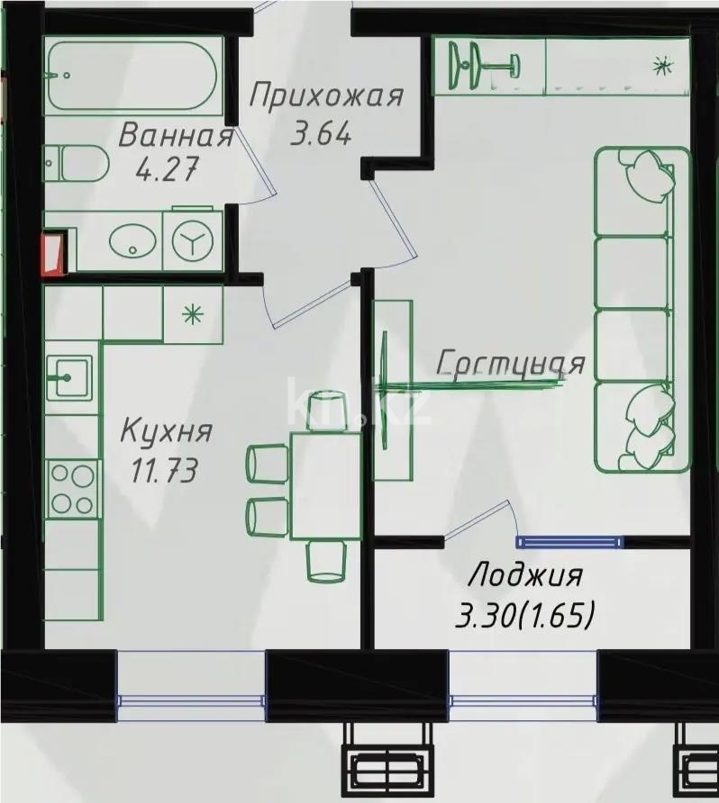 Продажа 1-комнатной квартиры, 36.51 м² в Астане