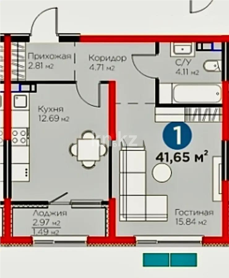 Продажа 1-комнатной квартиры, 41.65 м² в Алматы - фото 3