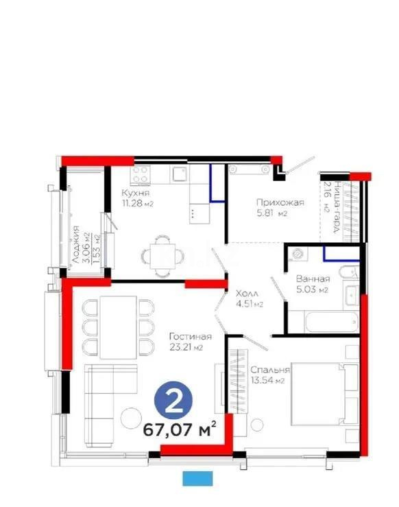 Продажа 2-комнатной квартиры, 67.7 м², пр. Аль-Фараби, дом  3 в Астане