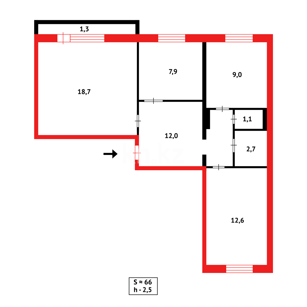 Продажа 3-комнатной квартиры, 66 м² в Караганде - фото 14